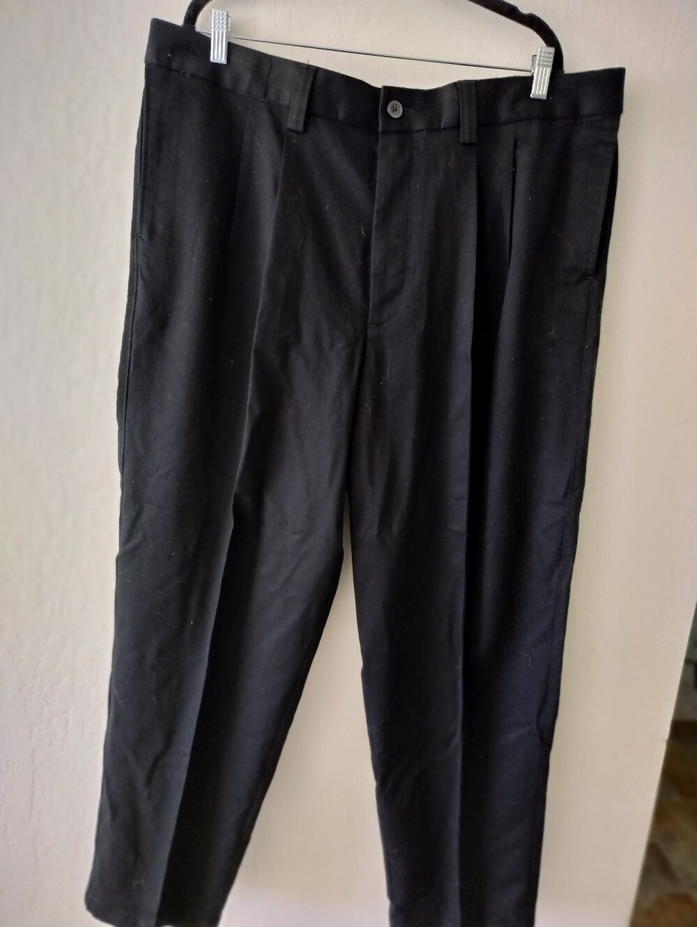 Oak Hill Premium Men’s Black Pleated Cotton Stretch Chino Trousers 42x32